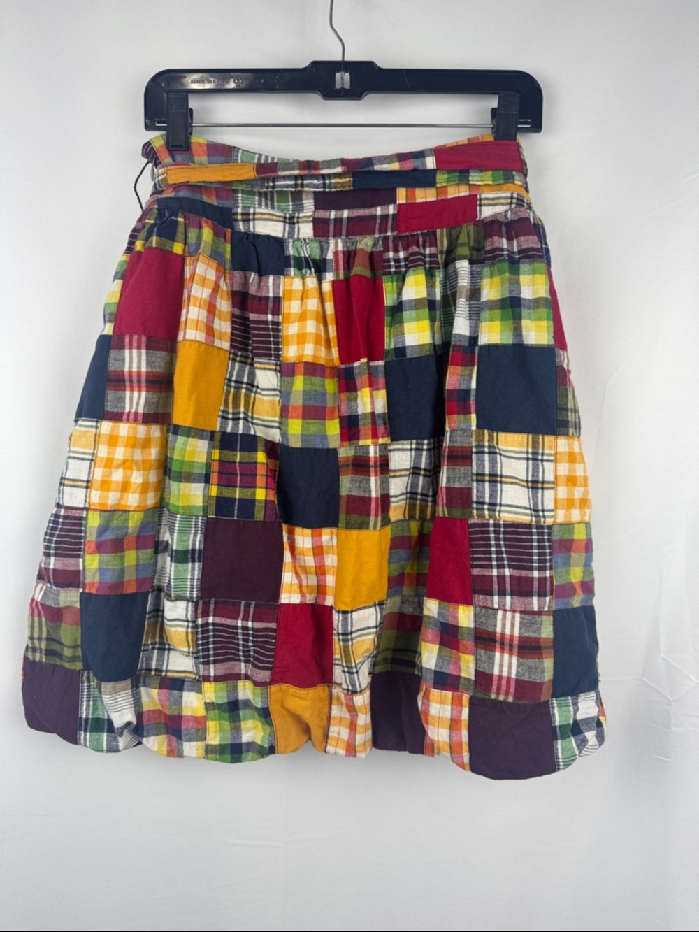 American Eagle Madras Plaid Patchwork Balloon Skirt Bubble Hem w/ Belt Size 6 - Picture 2 of 9